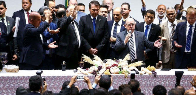 Bolsonaro participa de culto evangélico na Câmara dos Deputados, em 10 de julho de 2019.